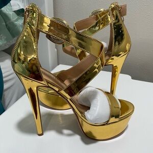 Gold Strappy High Heel Sandals